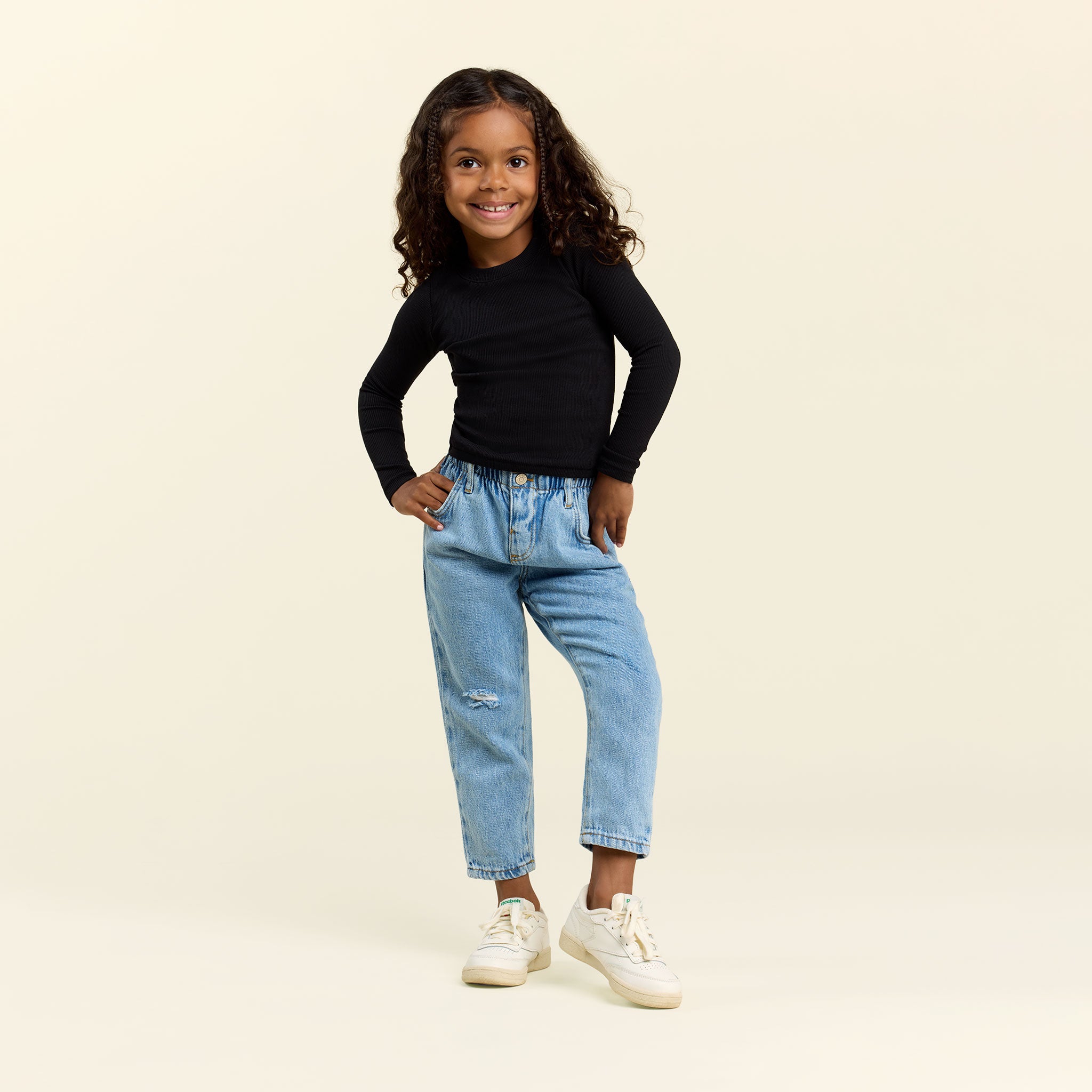 Long Sleeve Ribbed Tee | Black