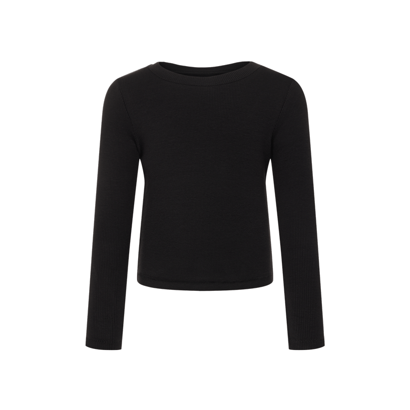Long Sleeve Ribbed Tee | Black