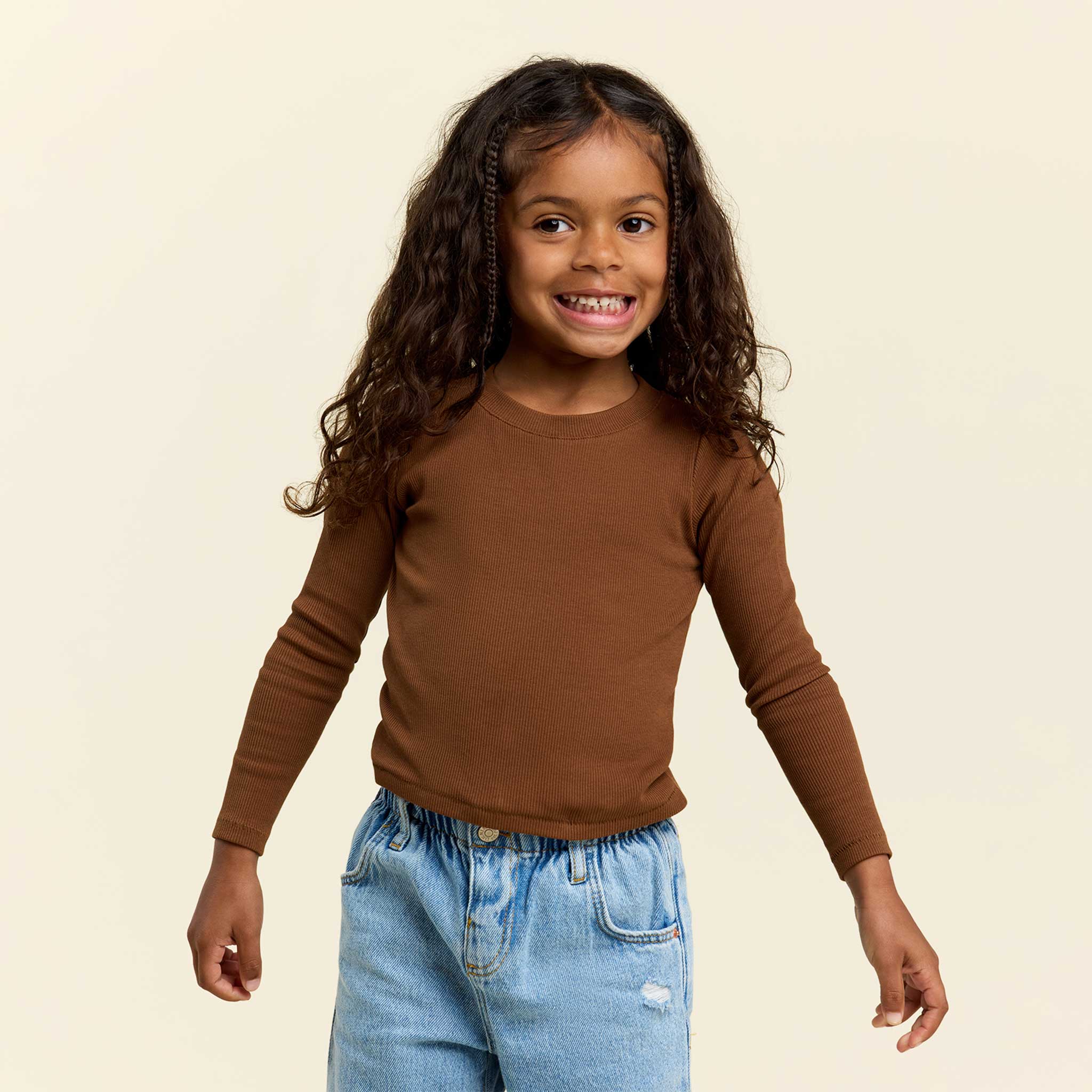 Long Sleeve Ribbed Tee | Chocolate