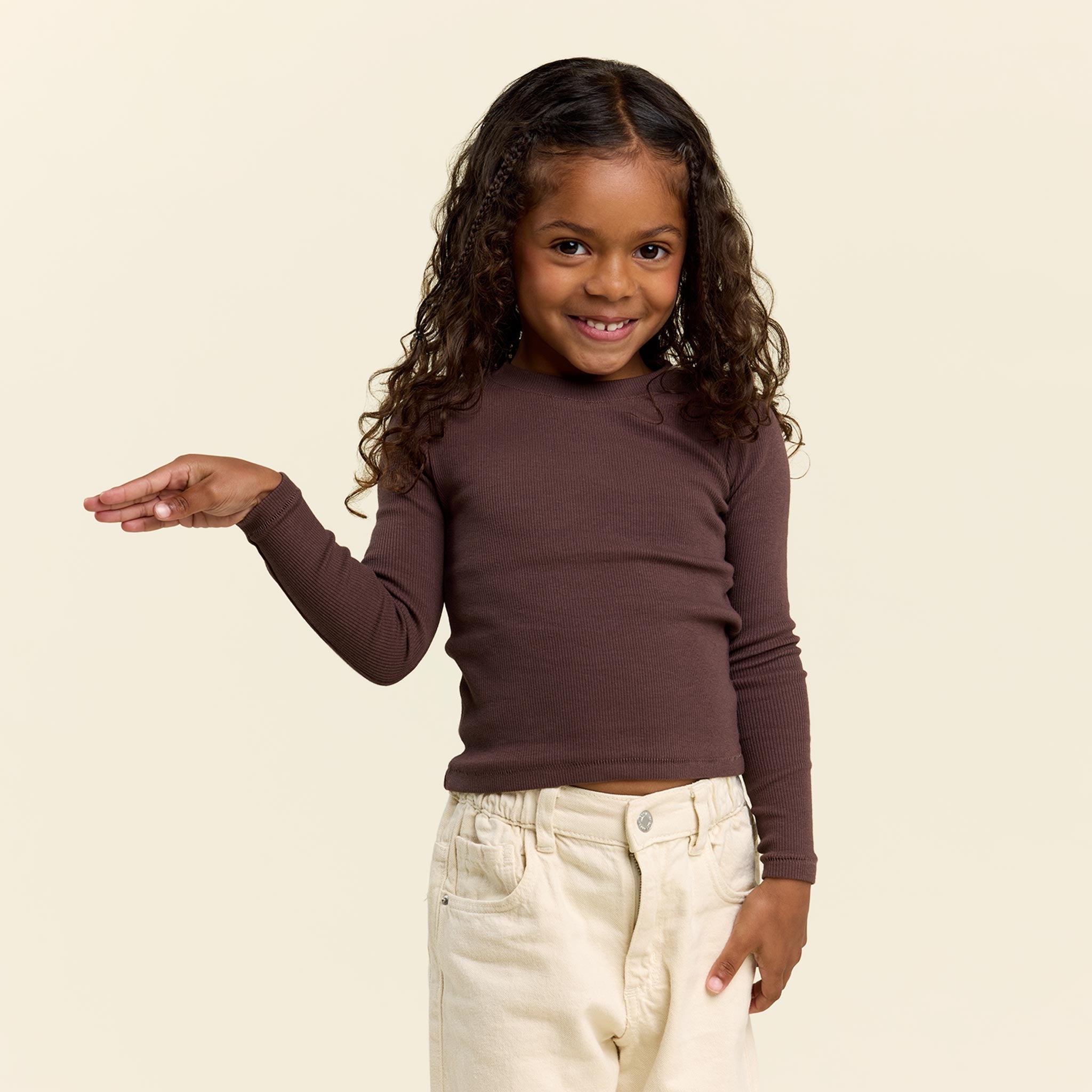 Long Sleeve Ribbed Tee | Coffee