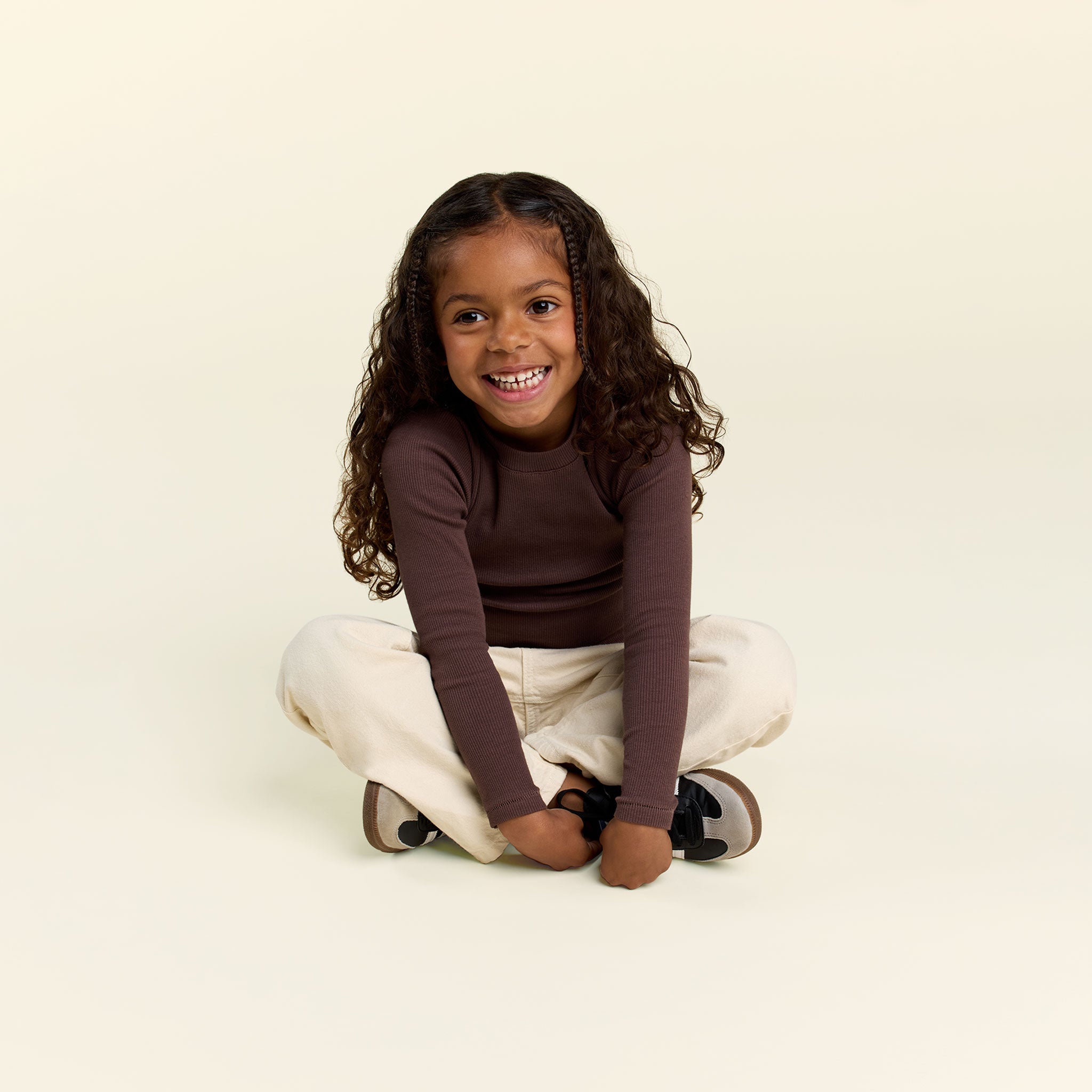 Long Sleeve Ribbed Tee | Coffee