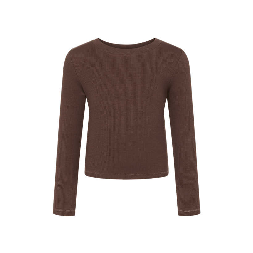 Long Sleeve Ribbed Tee | Coffee