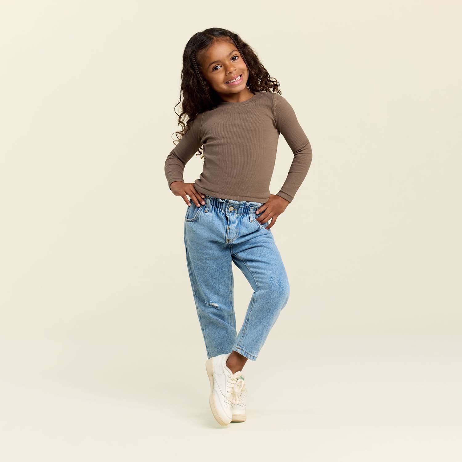 Long Sleeve Ribbed Tee | Mocha