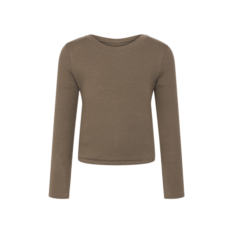 Long Sleeve Ribbed Tee | Mocha