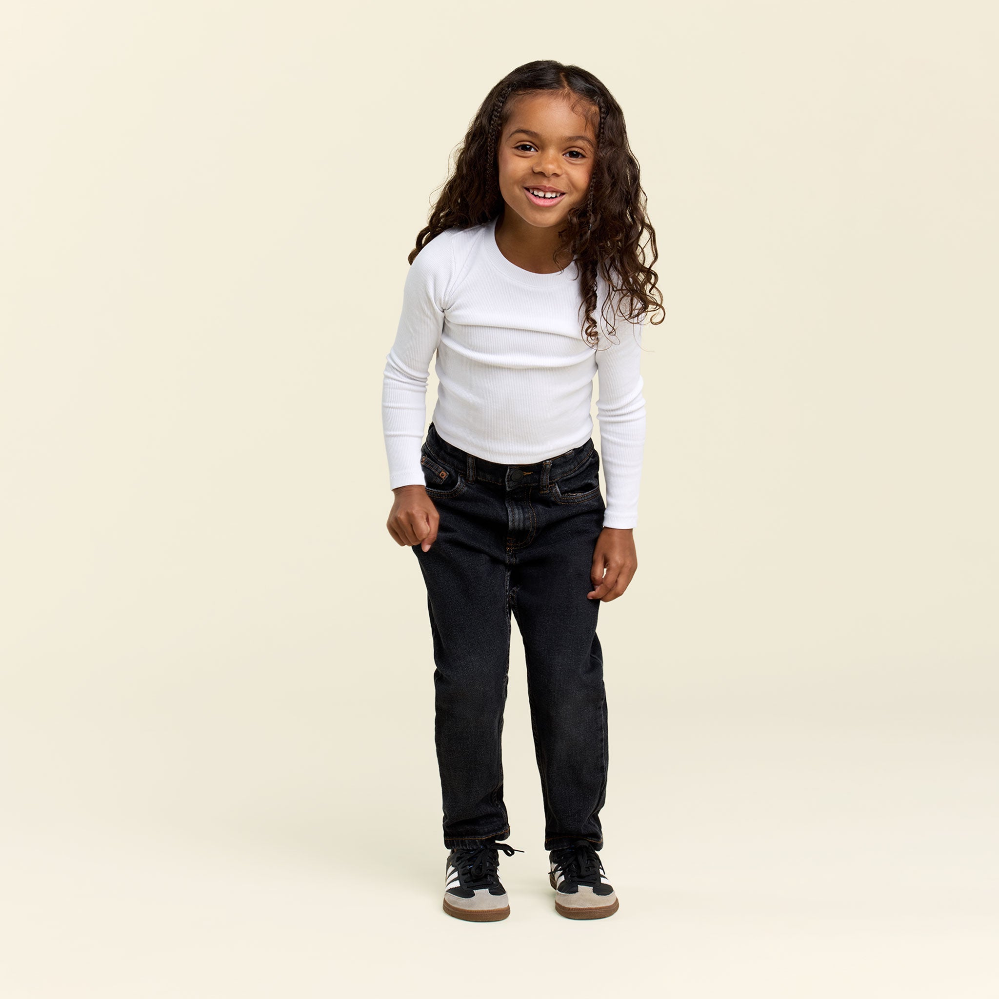 Long Sleeve Ribbed Tee | White