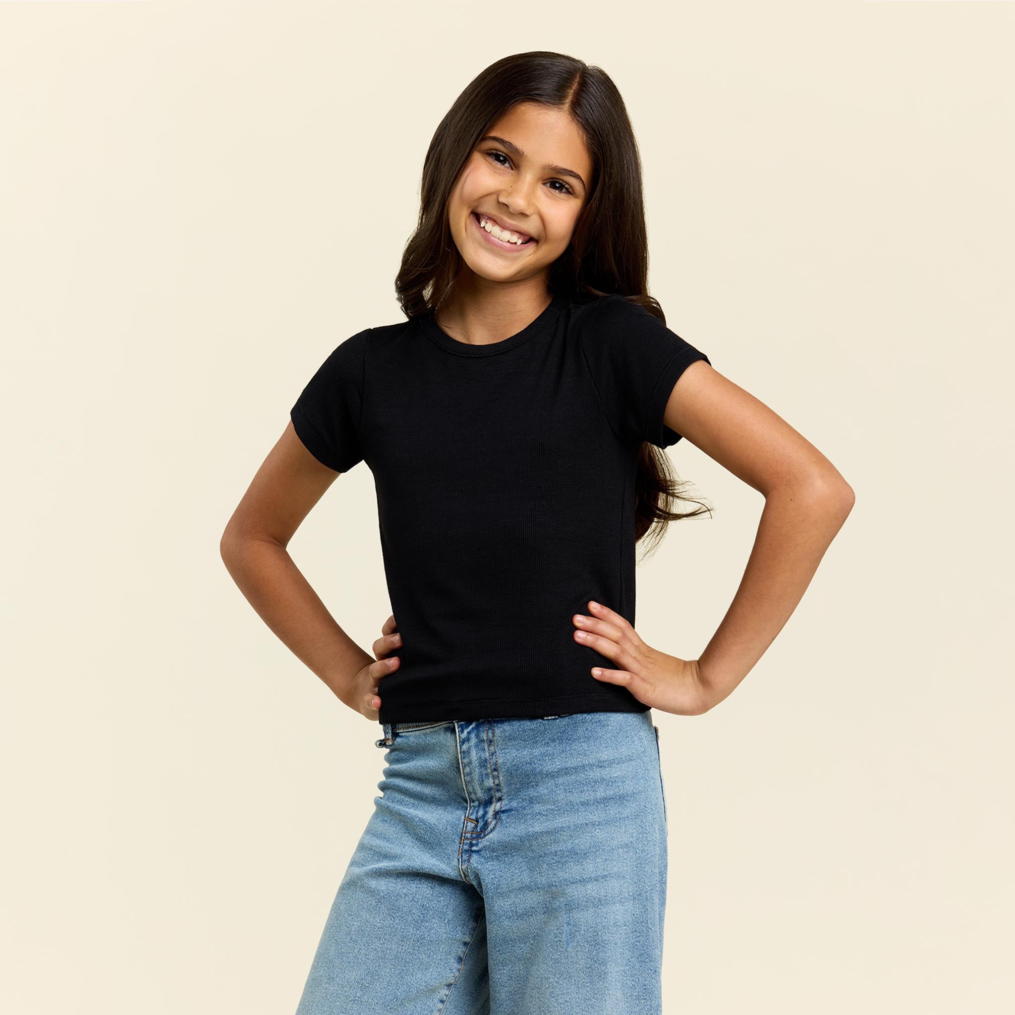 Kids Slinky Rib Tee | Black