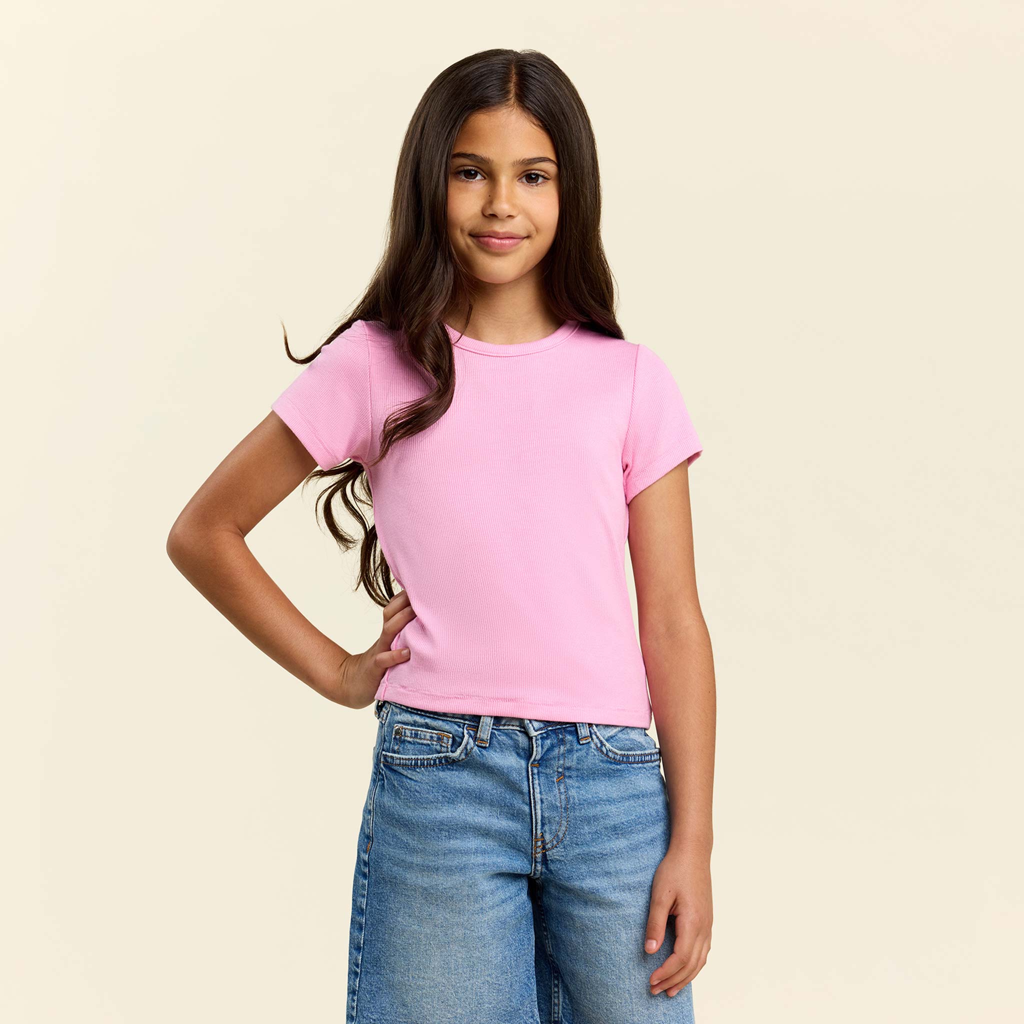 Kids Slinky Rib Tee | Bubblegum Pink