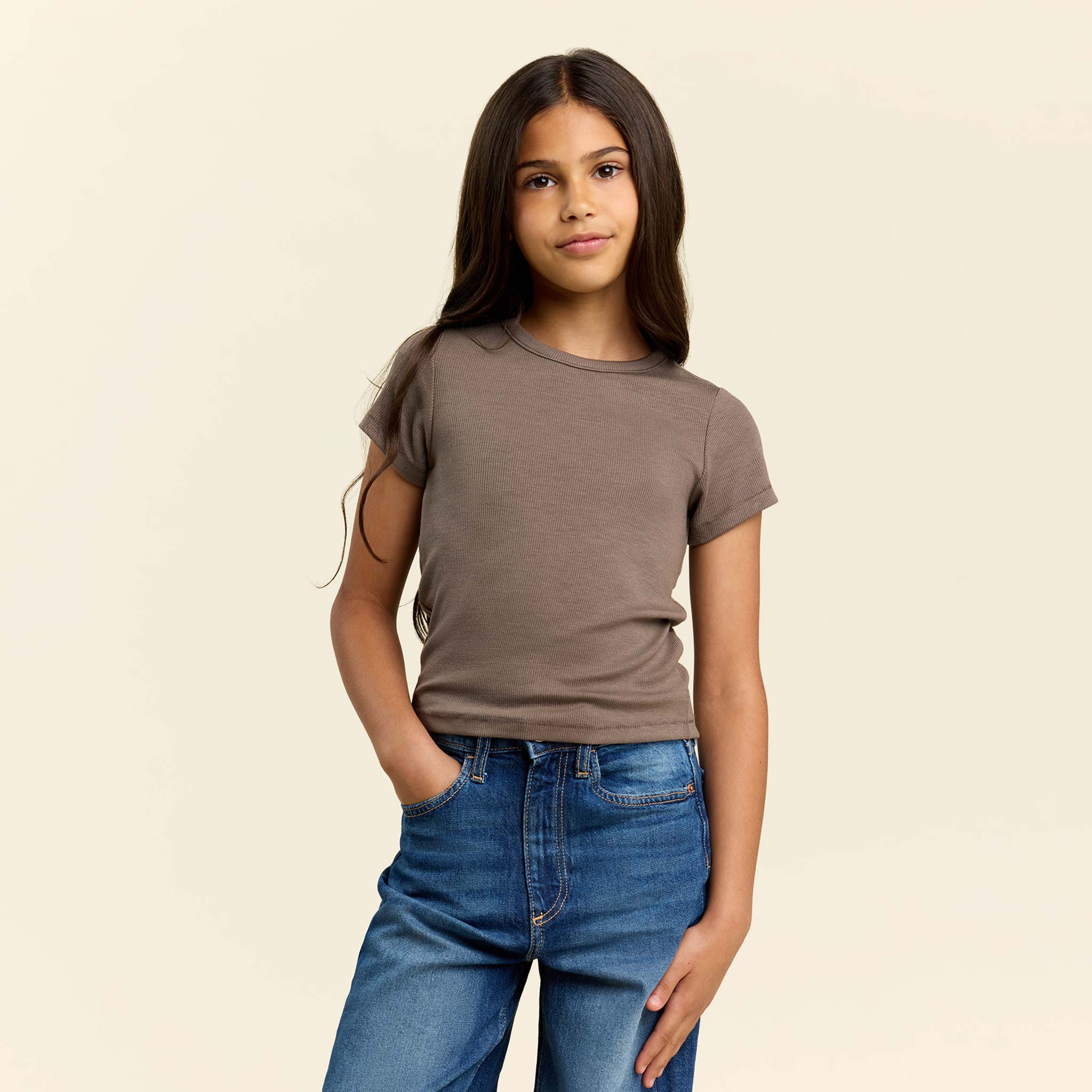 Kids Slinky Rib Tee | Mocha