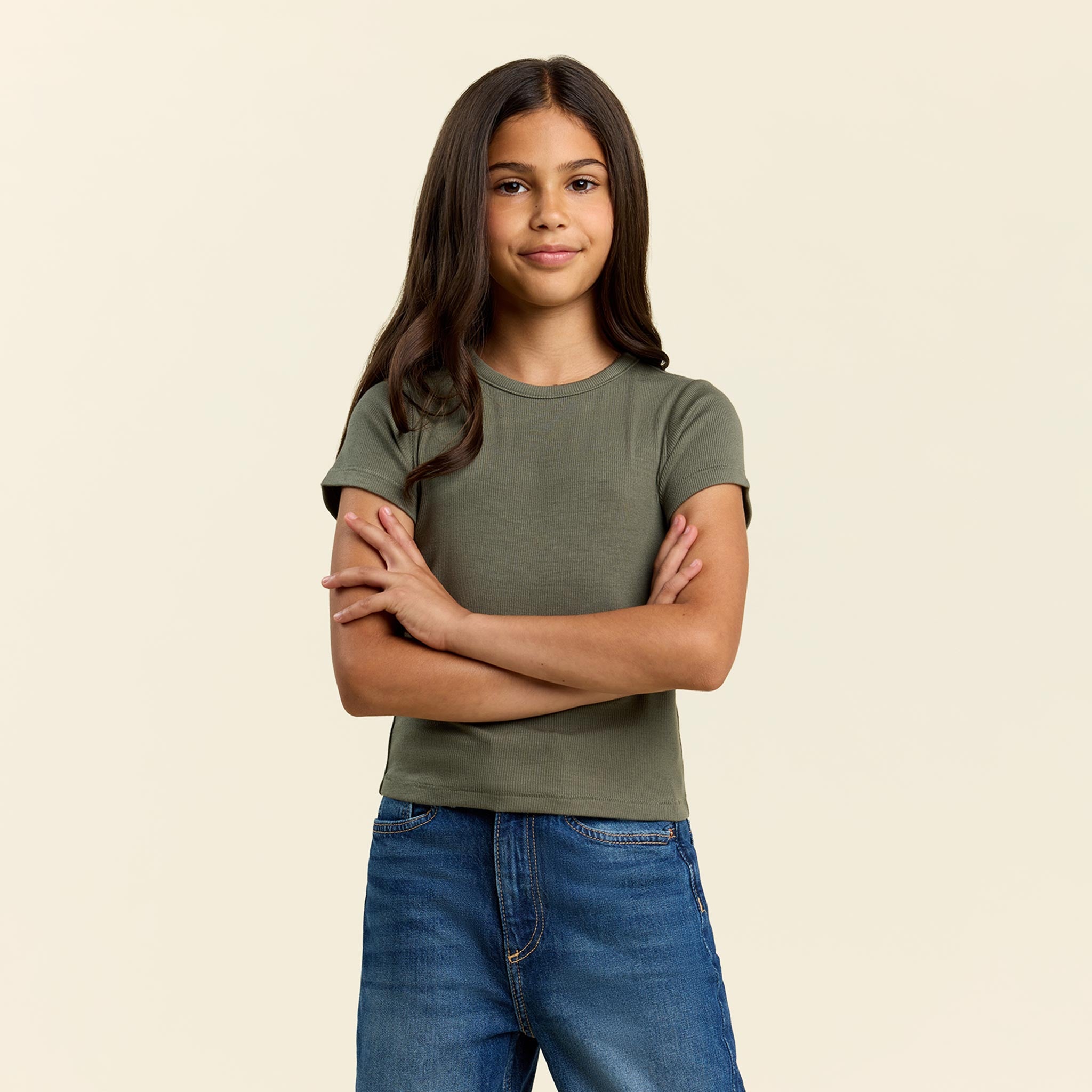 Kids Slinky Rib Tee | Olive