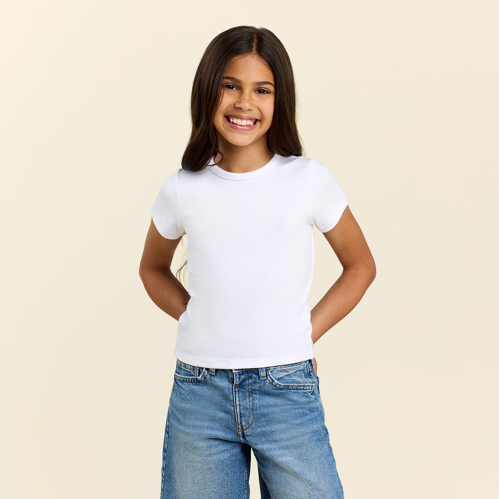 Kids Slinky Rib Tee | White